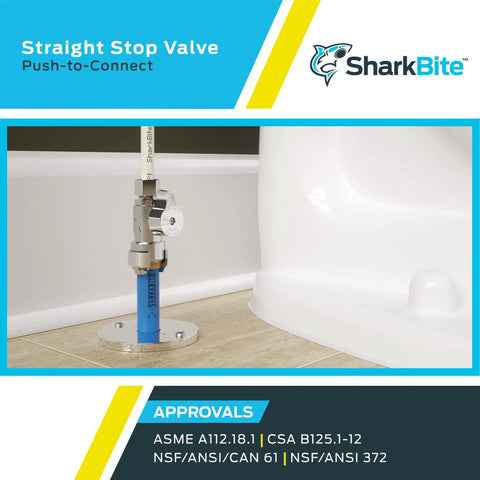 1/2 x 3/8 Inch Compression Straight Stop Valve Pack of 4, Quarter Turn, Push to Connect Brass Plumbing Fittings installed