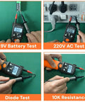 Compact Digital VOM Meter For DIYers And Auto Fixers Pen Sized Volt Meter testing battery, AC, diode, and resistance