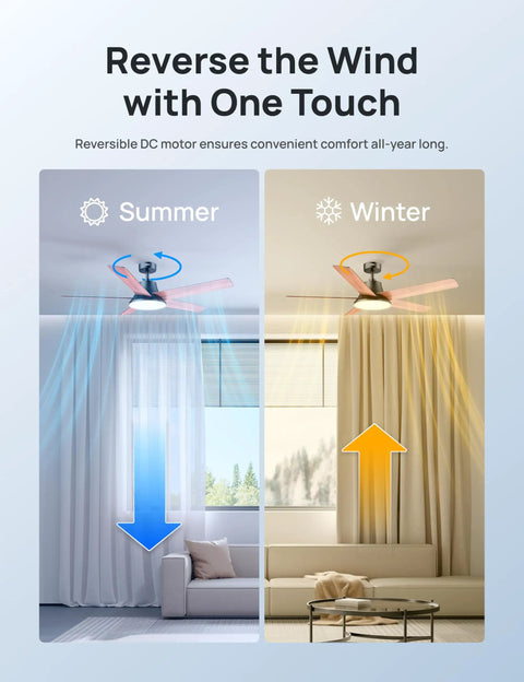 Next Level Smart Ceiling Fan With Lights 52 Inch Black for smart home cooling, reversible DC motor summer and winter modes