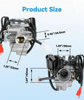 Product dimensions of GY6 150Cc PD24J Carburetor Kit with Ignition Coil Starter Solenoid CDI for scooters and ATVs