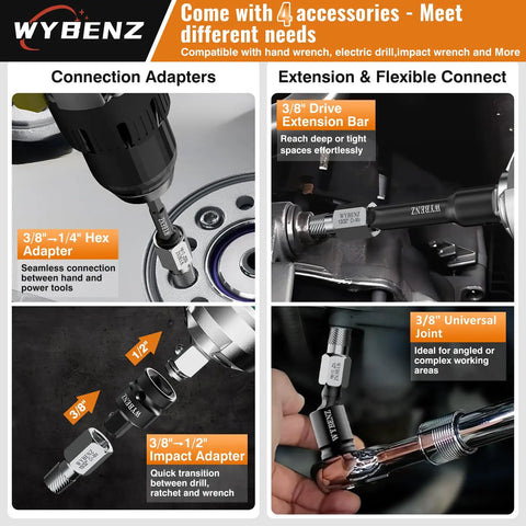 Seventeen Piece Screw Extractor Set With Three Eighths Inch Drive Easy Out For Stripped Screws Bolts And Nuts Includes Extension And Adapter And Universal Joint For Quick No Sweat Removal Of Stubborn Fasteners.