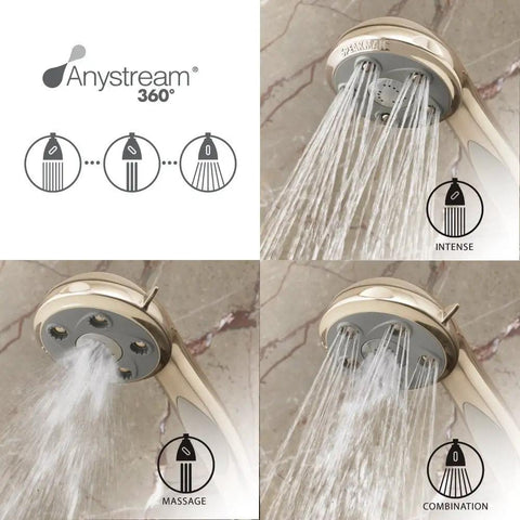 Napa Removable Hand Shower Head And Hose In Polished Brass 2.5 GPM With Anystream 360 Rotation 5 Adjustable Jets And 12 Massage Sprays For A Spa Like Shower At Home