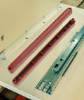 Bottom Mount Drawer Slides 235mm Pack Of 2 For Cabinets Dressers Wardrobes Soft Close Track Guides With Feet Easy Install Durable Plastic Drawer Rails For Home Furniture DIY Upgrades visible on wooden board.