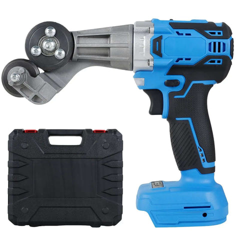 Electric Drill Plate Cutter 18V and 21V Double Headed For Metal Sheets with carrying case, blue handle, compact design