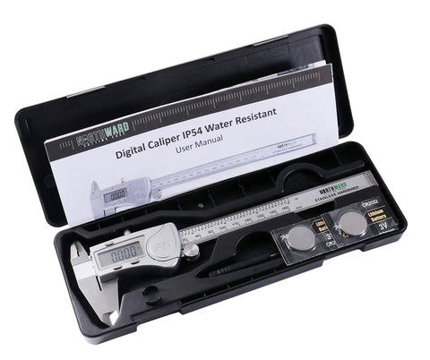 Digital Caliper 0 To 6 Inches 0 To 150 Millimeters With 0.0005 Inch 0.01 Millimeter Resolution Large LCD IP54 Water Resistant No Nonsense Tough Tool For Pros 4 Way Inside Outside Depth And Step Measurements Made With Hardened Stainless Steel