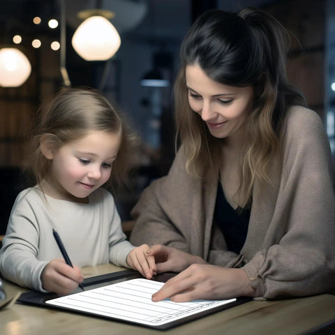 Mother teaching child with Double Sided Whiteboard For Students And Home Learning 9 By 12 Inch Dry Erase Board For Long Division Practice Classroom Math Manipulatives Hands On Learning Tool For Teachers And Parents.