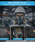 Worker wearing full-face respirator with 30 Pack Peel Off Lens Covers For 6885 6000 6700 6800 6900 Series Face Shield Protectors