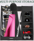 Birch Plywood Golf Bag Storage For Two Bags With 36Lb Rock Solid Organizer And 7 Shelf Command Center Plus Artificial Turf 12 Ball Display No Wall Mounting Needed Black showing golf bags and multi-sport gear.