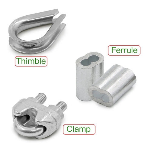 Heavy Duty M6 Hook And Eye Turnbuckle Set With 304 Stainless Steel Hardware Includes M3 Thimbles Wire Rope Clip Clamps And Wire Rope Sleeves for durability