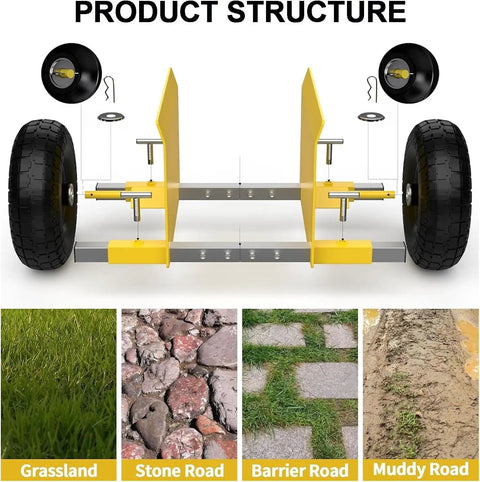 Heavy Duty Panel Dolly Cart With Adjustable Drywall Mover Design Smooth Eight Inch Rollers For Hauling Sheetrock Panels and Heavy Doors Without Breaking A Sweat product structure with eight inch wheels for various terrains.