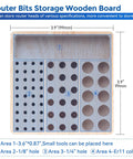 Router Bits Storage Wooden Board with labeled sections for different tool sizes, 3.9-inch square, fits Forty Piece Pro Grade End Mills CNC Router Bit Set