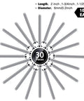 30 Pack Extra Long Electrical Outlet Screws In Mixed Sizes 1.5 Inches arranged in a circular pattern with varied lengths.