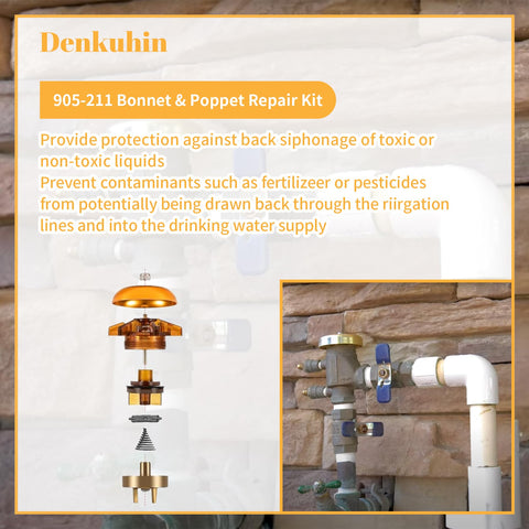 Diagram showing Poppet And Bonnet Assembly Repair Kit For 765 CBV One Half Inch And 765DBV Three Quarter Inch Pressure Vacuum Breakers.
