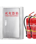 Top Drawer Rock Solid 304 Stainless Steel Fire Extinguisher Storage Cabinet Wall Mount Dual Holder For Two 5 kg Units with fire extinguishers.