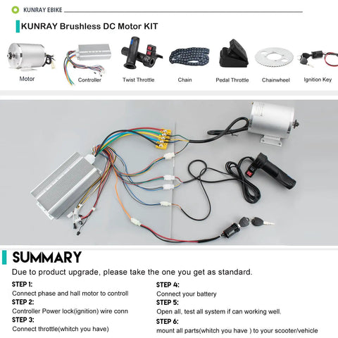 72V 3000W Brushless Motor Kit With 24 MOSFET 50A Controller And Throttle Pedal components overview