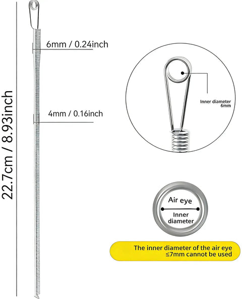 Drawstring Needle Threader Set 2 Pcs dimensions and specifications for hoodies, pants, elastic cords, and ropes.
