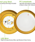Back and front view of Eighteen Watt Flush Mount LED Ceiling Light, gold interior, showing metal shell and PC lampshade.