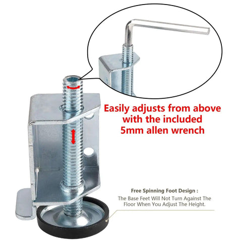 Heavy Duty Corner Leveling Feet For Tables Cabinets Workbenches And Shelving Units Adjustable Furniture Leg Levelers Set Of Four Pieces 0 To 2 1/3 In Height 3/8-16 Shaft 1-1/4 In Square Corner Guards