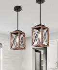 Farmhouse Pendant Light Set, Metal Hanging Fixture With Wooden Grain Finish, 48 Inch Adjustable Pipe System For Flat Or Sloped Ceilings, Perfect For Kitchen Island, Bedroom, Dining Hall And Hallway, ETL Listed in a modern kitchen setting