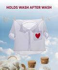 White shirt with red heart on a clothesline promoting Fabric Fusion Glue 4 Ounce Permanent And Washable No Sew Fabric Glue.