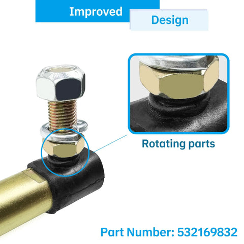 Drag Link For Lawn Tractors Front Steering Replacement 532169832 Fits Craftsman Husqvarna Poulan Jonsered And AYP 42 Inch Or 46 Inch Decks Works With 917 Series LT LTH Models For Reliable Bulletproof Front Axle Alignment showing improved rotating bolt end