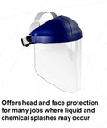 H8A Ratchet Headgear With WP96 Clear Faceshield Safety System for ANSI Z87 Protection, shown side view with blue headgear