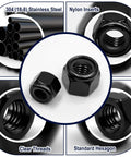 110 Pack Black Nylon Insert Lock Nuts Set For Inch Threaded Hardware SAE Nylock Nut Assortment Including 6-32, 8-32, 304 Stainless Steel