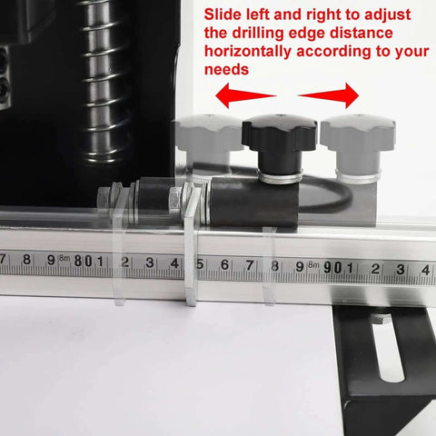 Adjustment feature of No Sweat Hinge Boring Drill For Slick Cabinet Door Woodworking with depth scale and knobs.