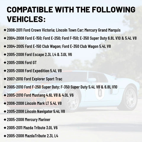 List of vehicles compatible with FPDM Fuel Pump Driver Module Direct Fit For Ford Lincoln Mercury 2004 To 2011.