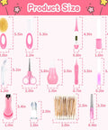 Product sizes for all in one baby grooming kit for newborns, 14-piece infant safety care set with hair brush, comb, nasal aspirator.