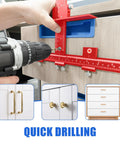 Professional Cabinet Hardware Jig For Handles And Pulls Aluminum Alloy Drilling Template in use aligning drawer hardware.