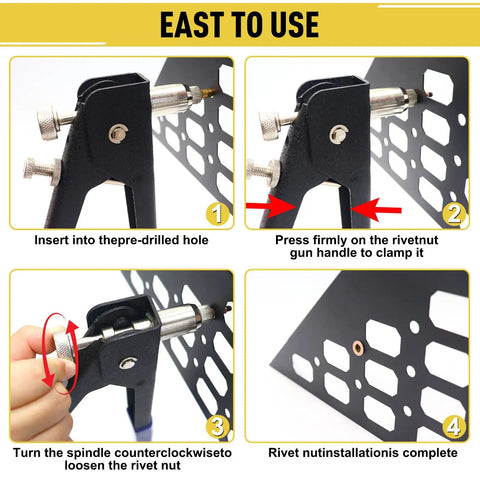 Rivet Nut Tool Kit Set With 430 Pieces Zinc Plated Carbon Steel M3 M4 M5 M6 M8 Embedded Nuts And Mandrels usage steps