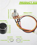 10K Ohm Linear Taper Rotary Potentiometer With XH2.54 3 Pin Connector Wires Black Knob Cover Cap Top Adjustment Knurled Shaft
