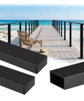 Rock Solid 12 Foot Aluminum Deck Railing Handrail In Matte Black With Rust Proof Powder Coating For Lake Homes And Waterfront Walkways Straightforward No Sweat Installation All Season Long, showcasing black rails against a beachfront deck.