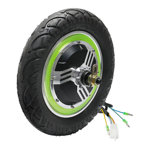 Killer 12 Inch 36V 500W Brushless Hub Motor Rear Wheel Conversion Kit With Pneumatic Tire And Disc Brake For Electric Scooters, showcasing the motor and tire details.