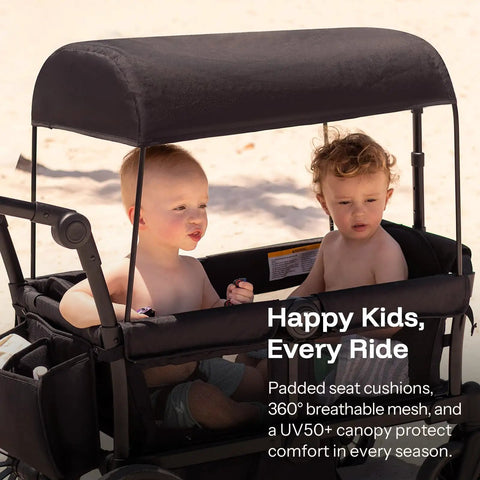 All-Terrain Wagon Stroller For Two Kids Kid-Friendly Foldable Outdoor Beach Wagon With Removable Canopy