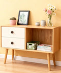 Wooden cabinet with 12 Pack Round Walnut Wood Drawer Handles 1.53 Inch Single Hole Cabinet Knobs With Screws, decor items on top