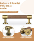 Set Of Five Sleek Solid Brass And Walnut Wood Cabinet Pulls 4.7 Inch Dresser Drawer Handles With 3.75 Inch Center To Center Spacing