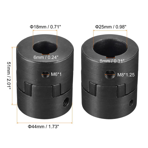 Flexible Coupling Shaft 18mm To 25mm Bore 51mm Length 44mm Outer Diameter Motor Coupler Joint 45 Steel Front View