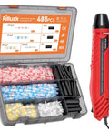 All In One 485 Piece Solder Seal Wire Connector Kit With 300W Heat Gun 3 In 1 Wire Stripper Waterproof Marine Grade Heat Shrink Tubing And Electrical Butt Terminal Assortment For Auto Boat And Home Wiring Repair, open plastic case with connectors and red heat gun