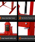 Top Shelf 20 Ton Hydraulic Shop Press With Rock Hard H Frame Floor Base Built For Ridiculous Auto Repair Grind Bearing Inserts Pulley Swaps And U Joint Pressing In Vivid Red, featuring heavy duty steel frame and bottle jack.