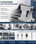 Top Notch Telescopic Tailstock MT3 Taper Fifty Millimeter Travel Wood Lathe Accessories CNC Machine Built Tough shown with CNC equipment.