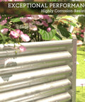 Close-up of 3 Pack Corrugated Galvanized Steel Raised Garden Beds Outdoor Rectangle 36x18 Inches For Vegetables And Flowers in a garden
