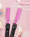 Homfu Electric Hot Comb For Natural Hair, Violet Heat Pressing Straightener Brush on stylish background with coffee.