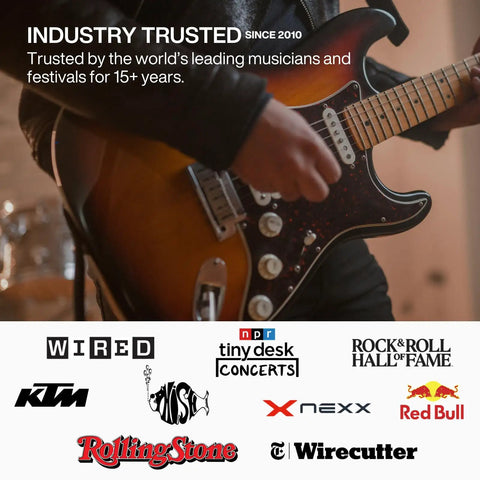 Guitarist playing at concert highlighting Music Pro Concert Ear Plugs That Keep Your Ears Safe And Your Sound Clean For Gigs.