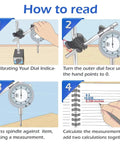 How to read a Pro Grade Magnetic Dial Indicator Kit with 0 to 1 inch range and 0.001 inch resolution in four steps