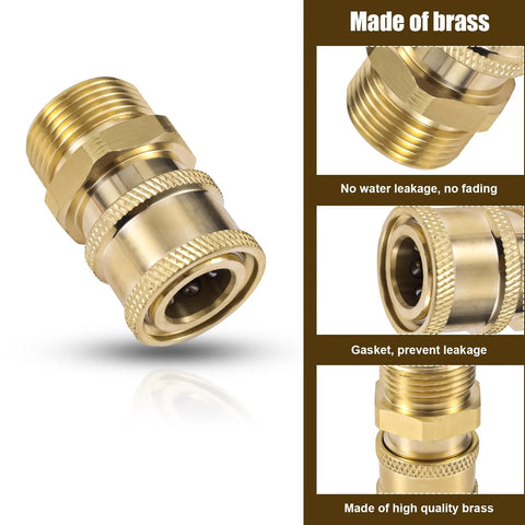 Brass Gosknor pressure washer adapter, M22-15mm to 1/4in quick-disconnect fitting