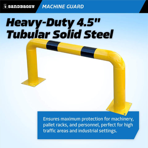 High Profile Machine Safety Guard 24 Inch High By 48 Inch Long, Fixed Industrial Barrier For Vehicle Impact Protection, Heavy Duty 4.5 Inch Tubular Steel With Yellow Finish, Built To Shield Machinery, Racks And People