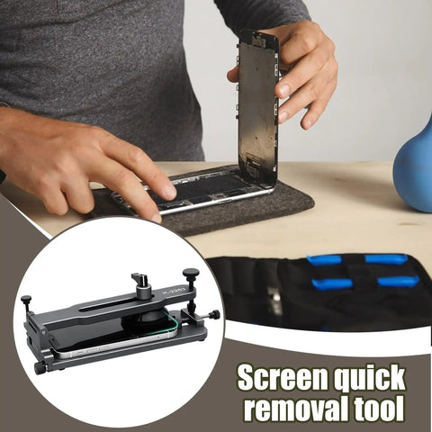 Phone LCD Display Separator Pro Tool for quick screen removal, shown in use with sturdy aluminum alloy build and dual suction cups.