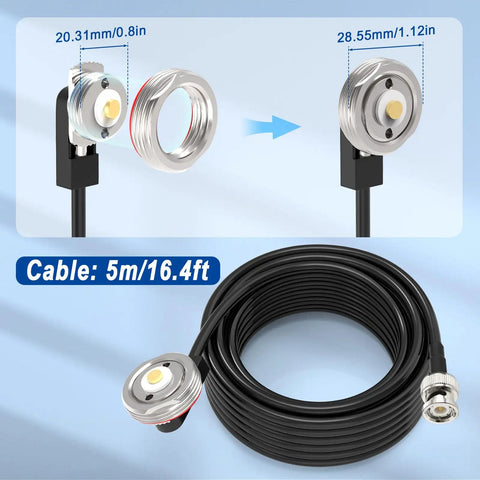 NMO Mount To BNC Male Antenna Extension Cable 16.4 Feet RG58 Coax 50 Ohm shown with flexible, durable PVC shielded jacket